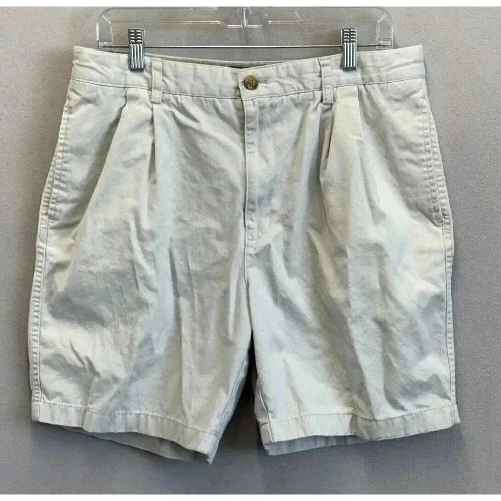 Chaps Men's Sz 34‎ x7" Inseam Beige 100% Cotton Pleated Front Chino Shorts